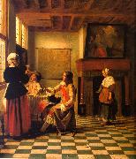 Pieter de Hooch Woman Drinking with Two Men and a Maidservant china oil painting reproduction